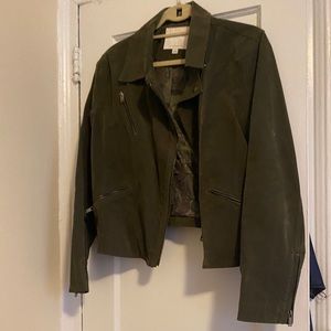 Anthropologie Dark Green Sueded Moto Jacket